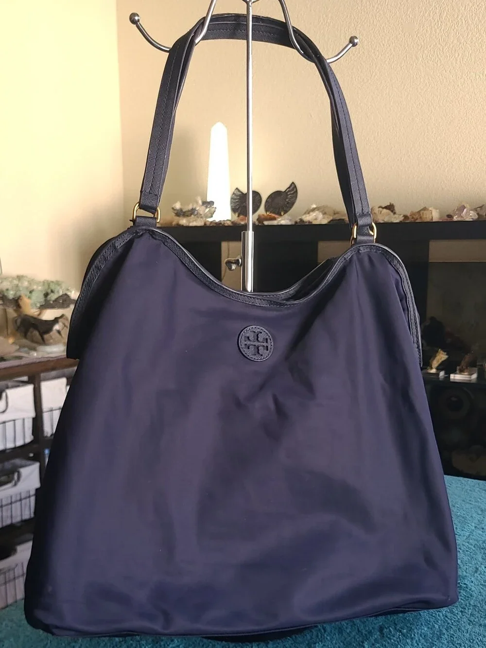 Tory Burch navy blue nylon shoulder tote bag